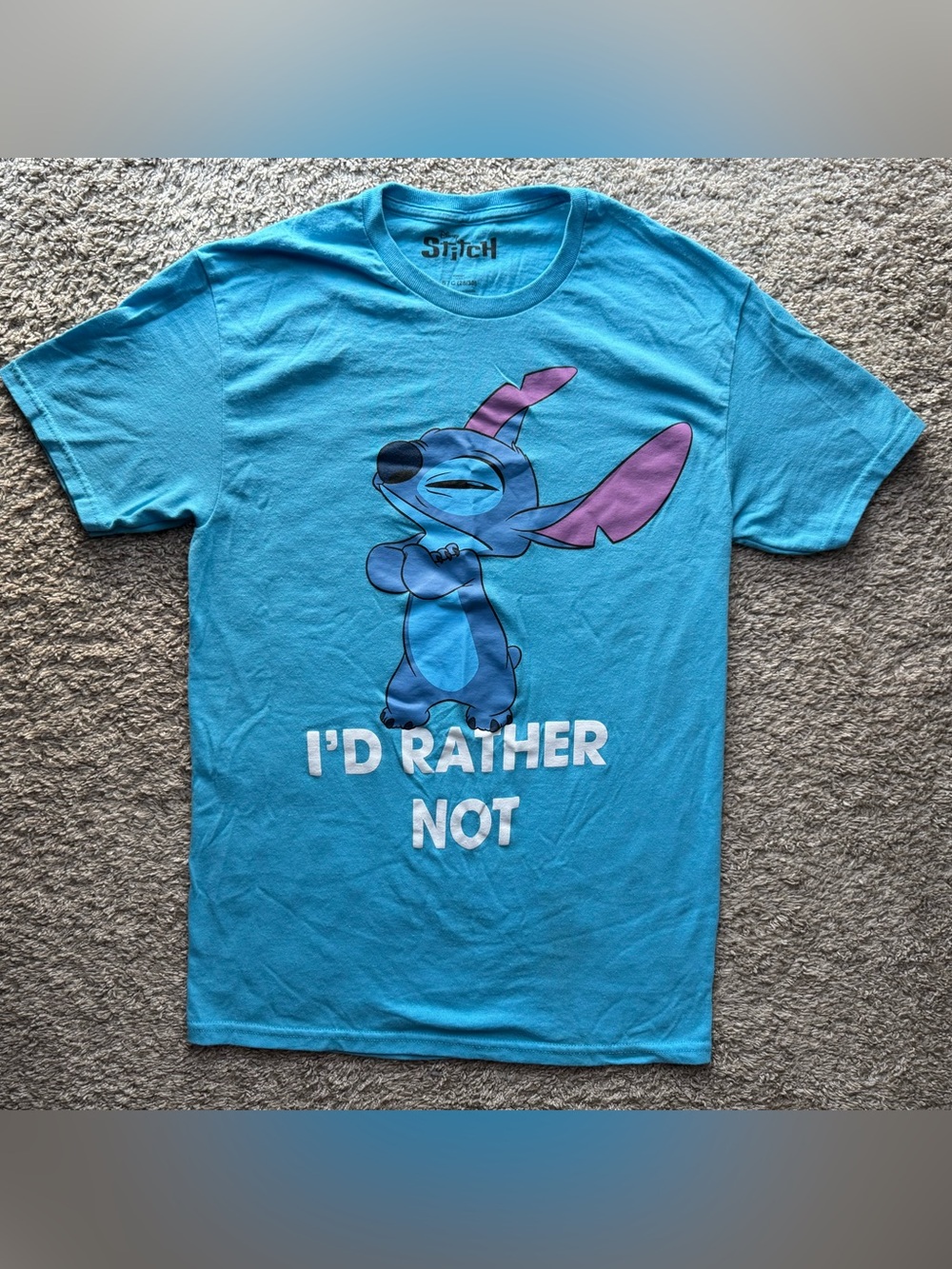 Disney Stitch “I’d Rather Not” Graphic T-Shirt Adult Small Blue